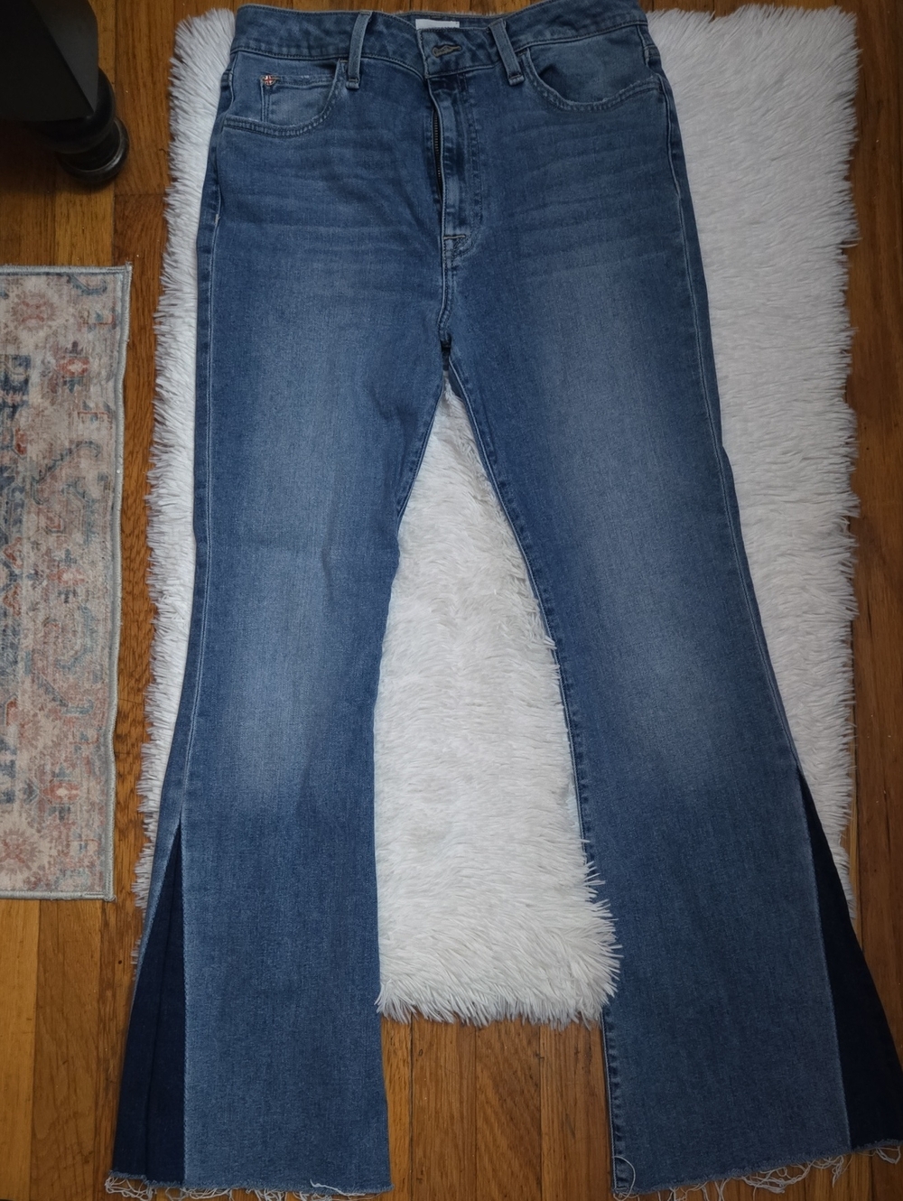 Hudson Jeans Mid-Blue Flared Split-Hem Wide Leg Jeans